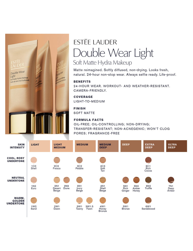 Estee Lauder Double Wear Light Soft Matte Hydra Makeup Foundation 6C1 RICH  COCOA - Makeup